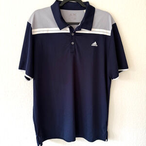 Adidas Golf Polo Shirt Mens L Blue Colorblock Performance Mesh